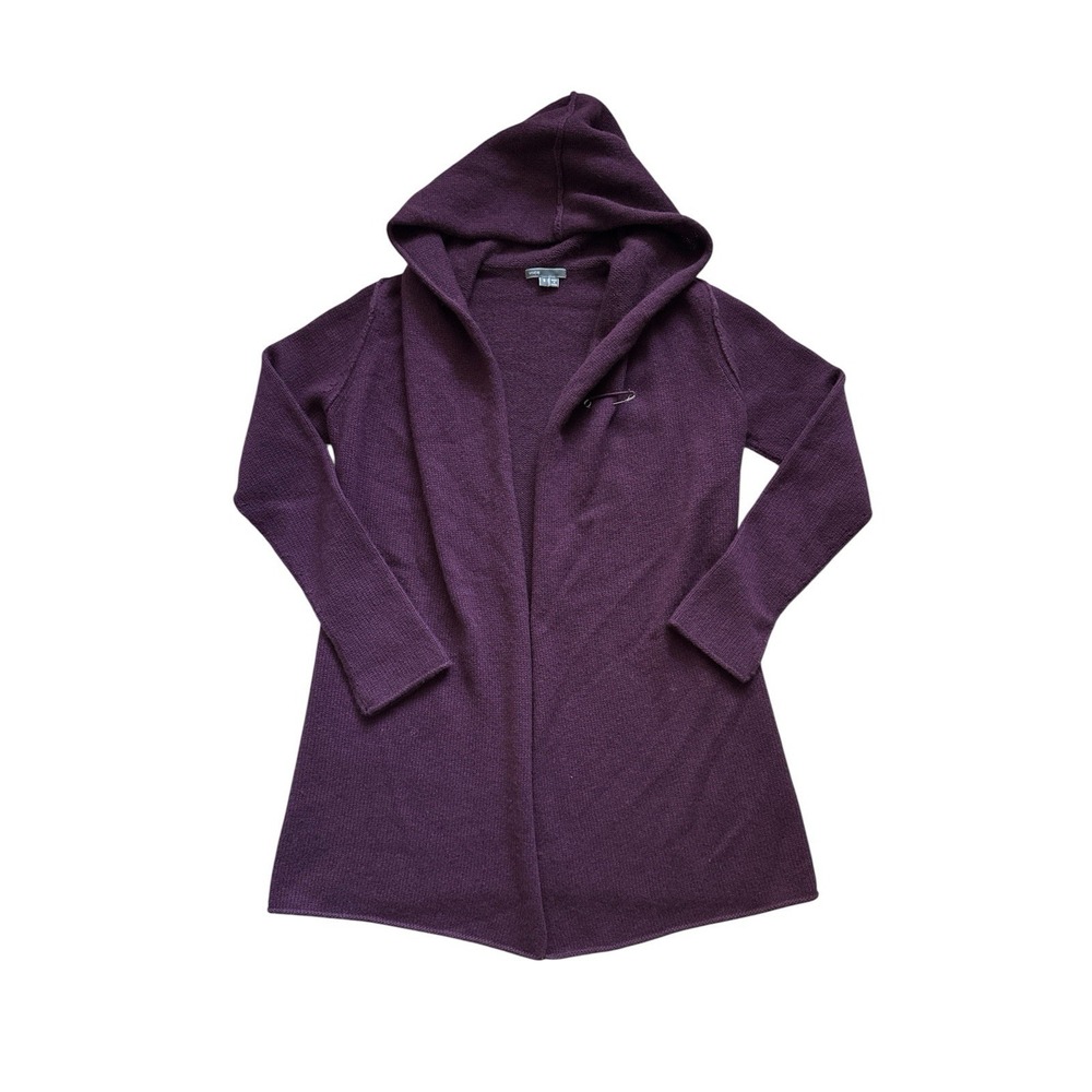 Vince Yak Wool Hooded Cardigan Small Plum Purple Open Front Longline‎ Cozy Knit